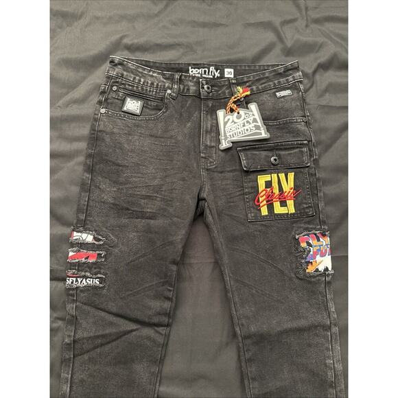 Born Fly Men’s‎ Distressed Embroidered Denim Jeans Size 30x32 Streetwear - Picture 2 of 4